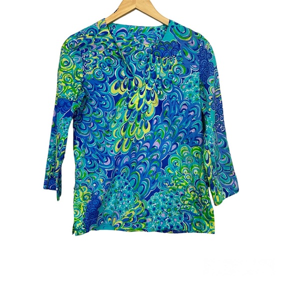 Lilly Pulitzer Amelia‎ Island Sea Blue Lagoon Blouse Top Women’s Sz Small - Picture 1 of 5